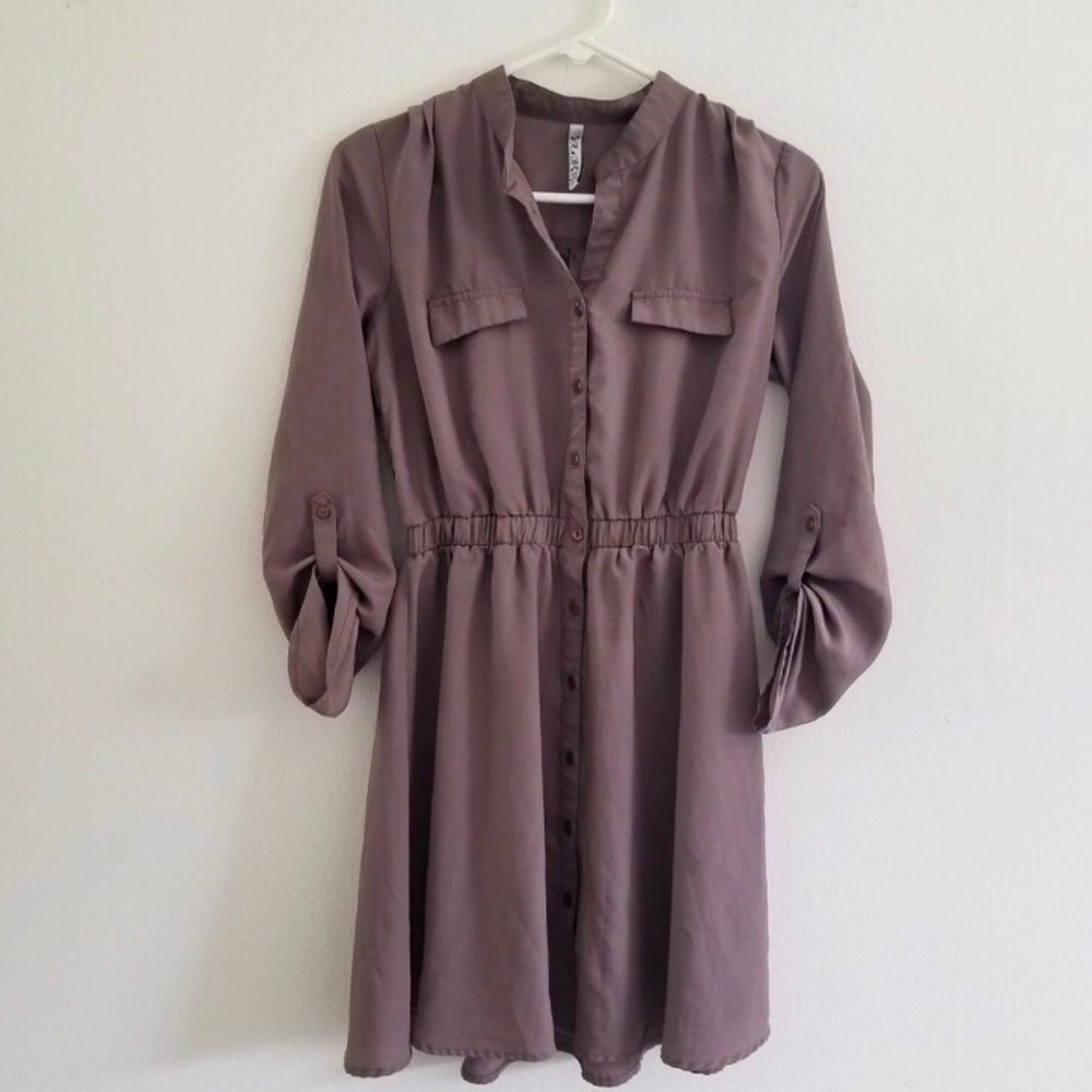 Utility 3/4 Sleeve Pocket Tan Dress Buttons By R&B